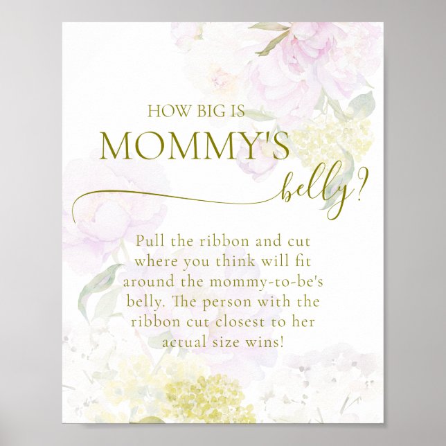 Peony Hydrangea Baby Shower Big Mommy Belly  Poster (Front)
