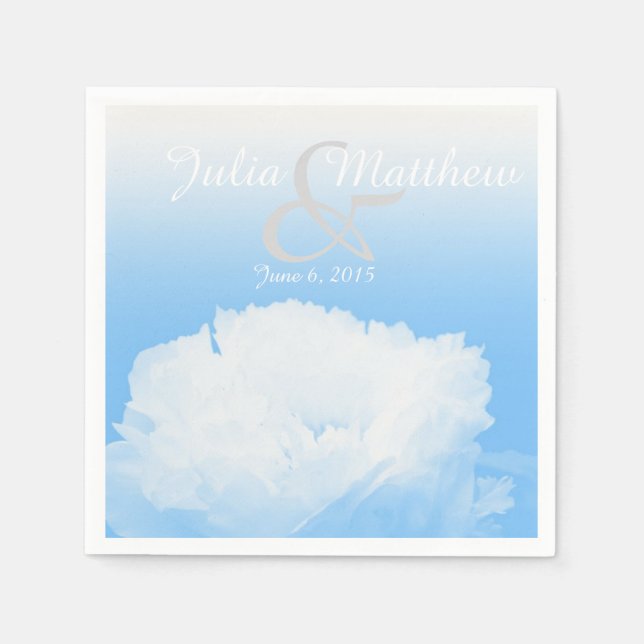 Peony in Blue Personalized Wedding Paper Napkin (Front)