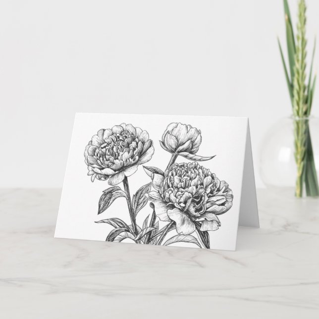Peony ink drawing card (Front)