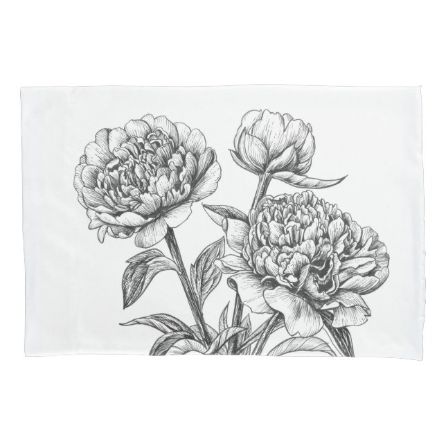 Peony ink drawing pillow case (Front)