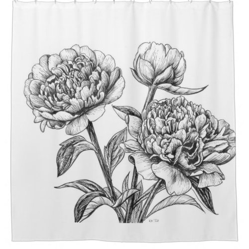 Peony ink drawing shower curtain