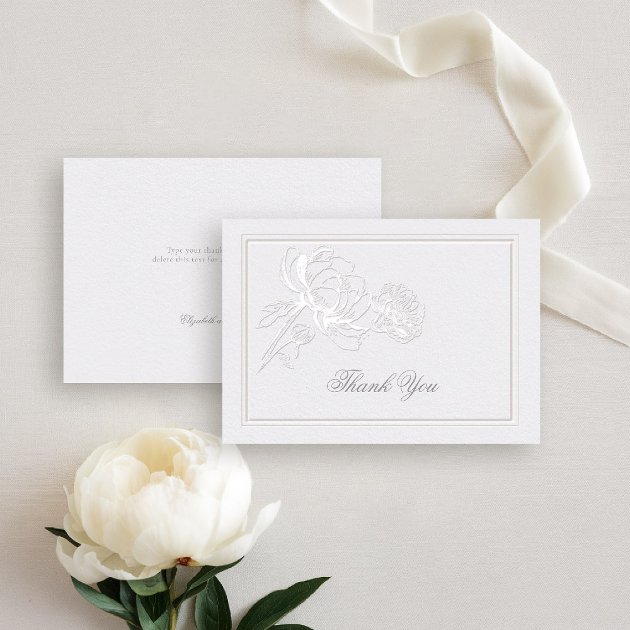 Peony ivory formal elegant wedding thank you card — Pencil Owl Studios