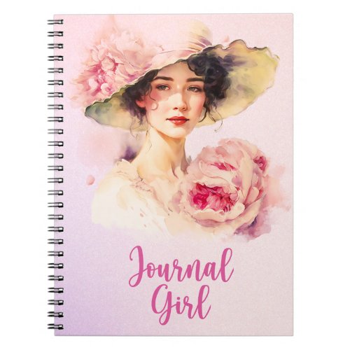 Peony Journal Girl Spiral Notebook _ Pink