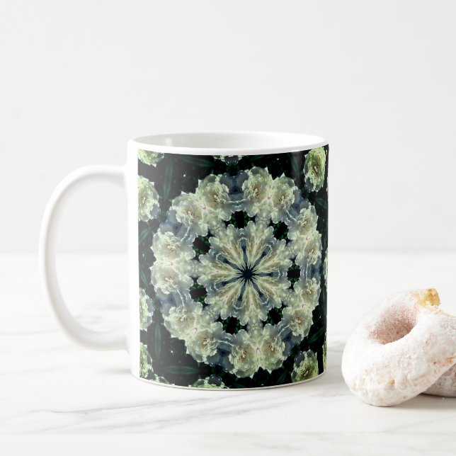 Peony Kaleidoscope Flower Art Coffee Mug (With Donut)