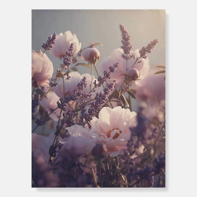 Peony & Lavender Vintage Botanical Print Foam Board (Front)