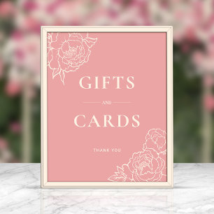 Peony Line Art Gifts & Cards Sign (Pink)
