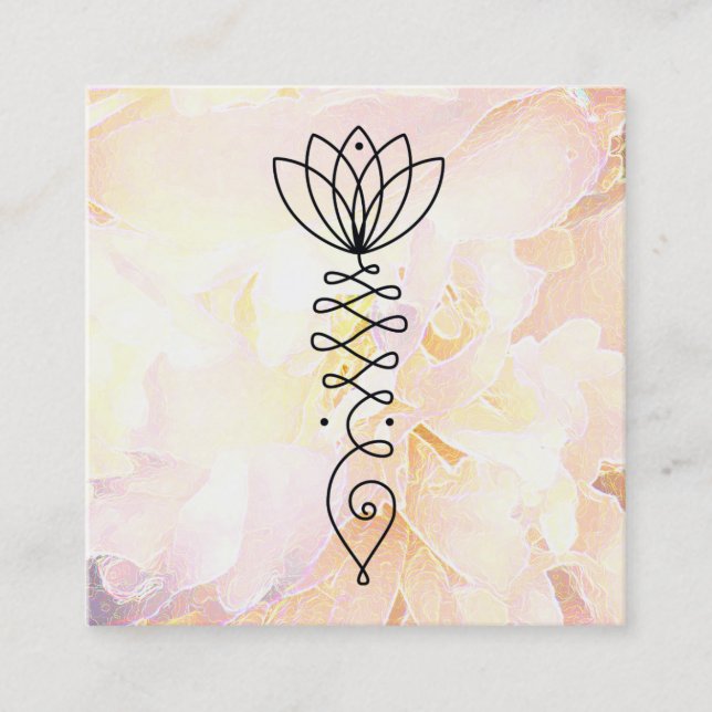 *~* Peony Lotus Peach  Healer Massage Reiki Yoga Square Business Card (Front)