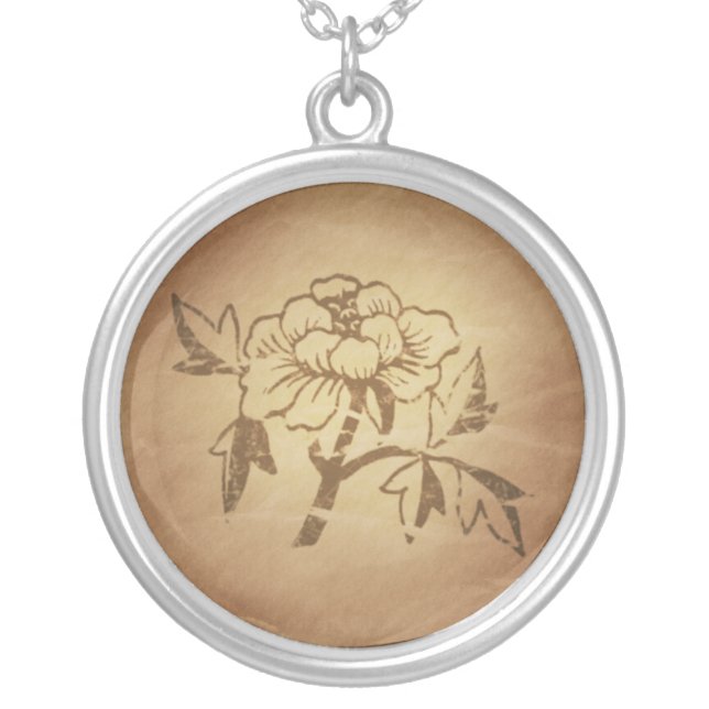 Peony Love and Affection Chinese Magic Charms Silver Plated Necklace (Front)