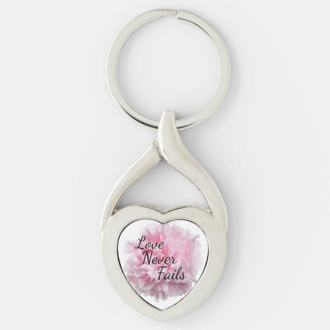 Peony Love Never Fails 1 Cor 13:8 Keychain (Front)