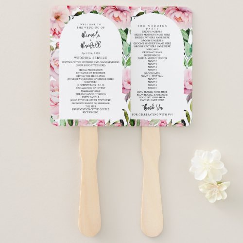 Peony Magnolia Pink Floral Arch Wedding Program Hand Fan