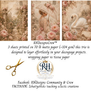 Peony Manor French Garden Victorian Decoupage  Wrapping Paper Sheets