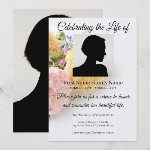 Peony memorial invitation