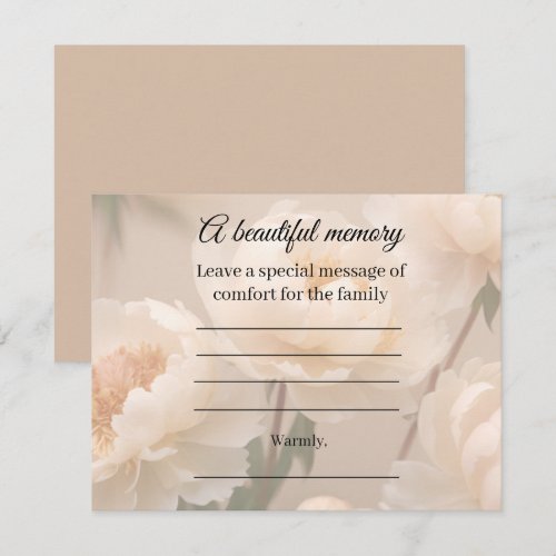 Peony memorial message card
