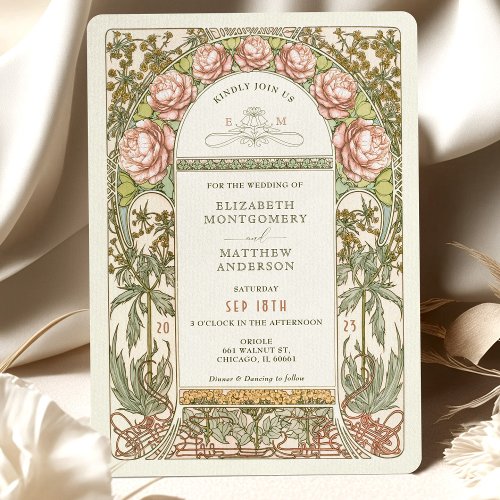 Peony Nouveau Wedding Invitation Alphonse Mucha