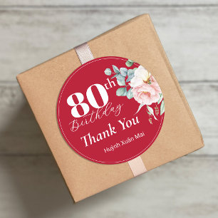 Peony on Red Birthday Gift Tags/Round Sticker
