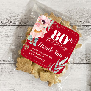 Peony on Red Birthday Gift Tags/Square Stickers