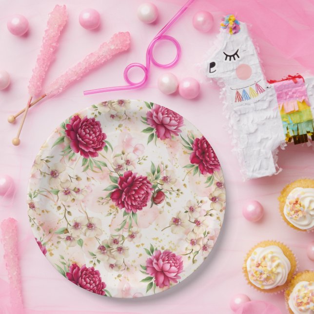 Peony & Orchid Garden Floral Glam Wedding  Paper Plates (Party)