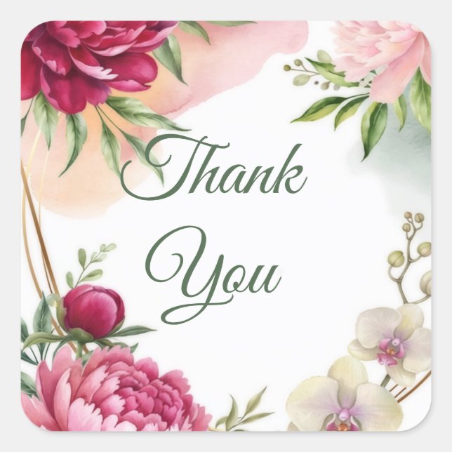 Peony & Orchid Garden Floral Glam Wedding  Square Sticker (Front)