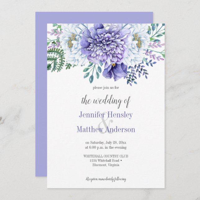 Peony Passion Lavender Background Wedding Invite (Front/Back)