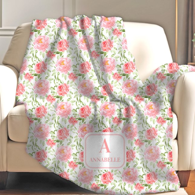 Peony pattern Personalized Name Floral Fleece Blanket (Peony pattern Personalized Name Floral Fleece Blanket)