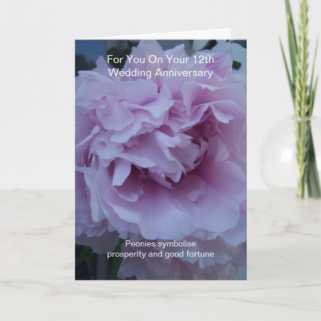 Peony Personalised 12th Wedding Anniversary Card (Front)