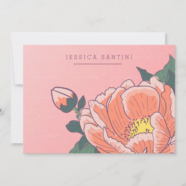 Peony Personalized Stationery Flat Note Cards (Front)