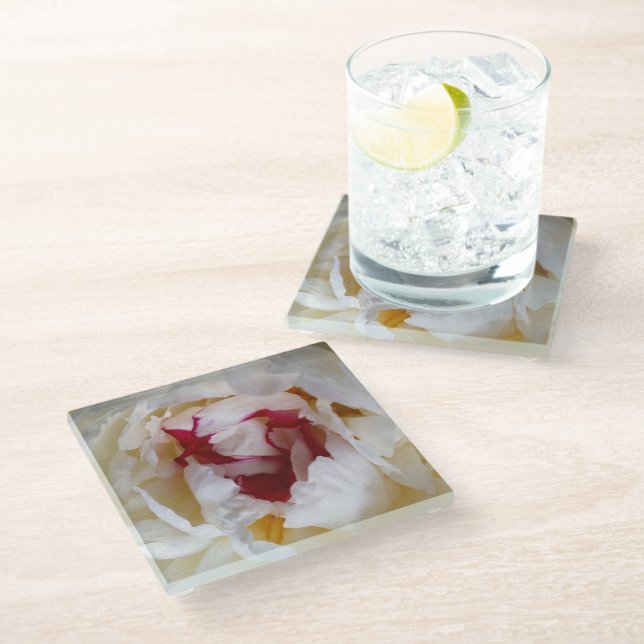 Peony petals glass coaster (Angled)