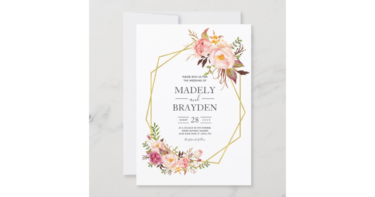 Boho Blush Pink Floral Geometric Acrylic Wedding Invitations EWIA070