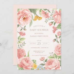 Peony Pink Botanical Baby Shower Invitation