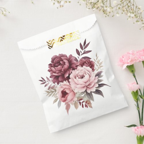 Peony Pink Burgundy Watercolor Floral Wedding Favor Bag