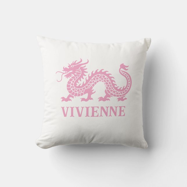 Peony Pink Chinoiserie Dragon Custom Name Throw Pillow (Front)