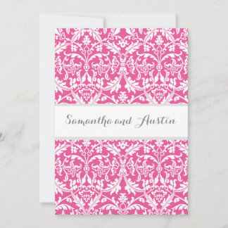 Peony Pink Damask Wedding Custom Background A08 Invitation
