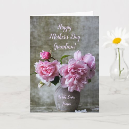 Peony Pink Rose Flowers Happy Mothers Day Grandma Card