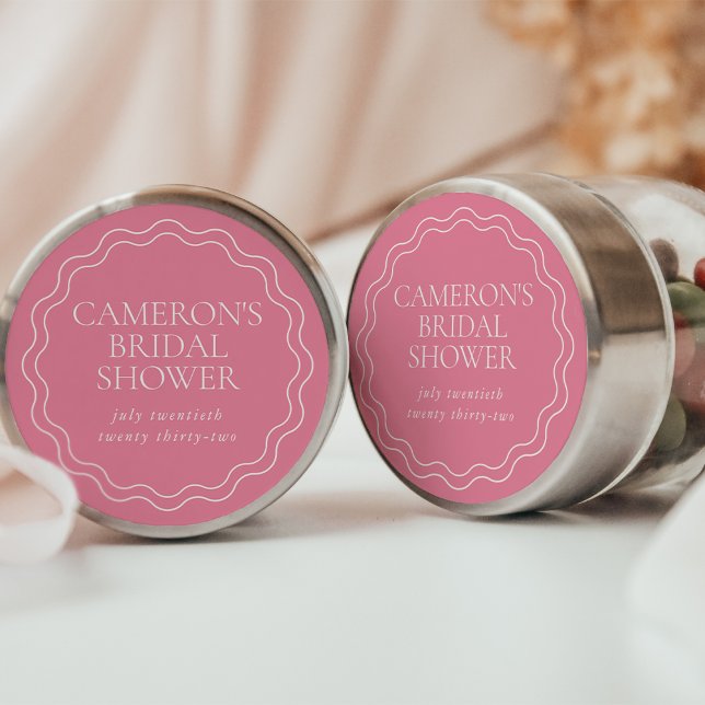 Peony Pink | Wavy Scallop Border Bridal Shower Classic Round Sticker (Creator Uploaded)