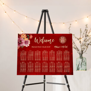 Peony Red Chinese Wedding Seating Chart Foam Board