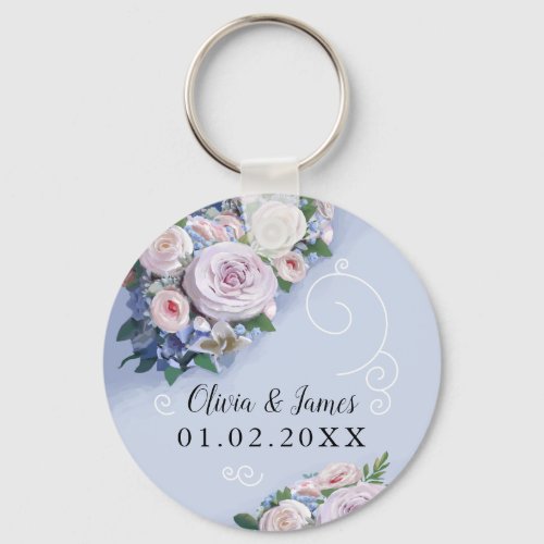 Peony Rose Couple Wedding Favors Elegant Keychain