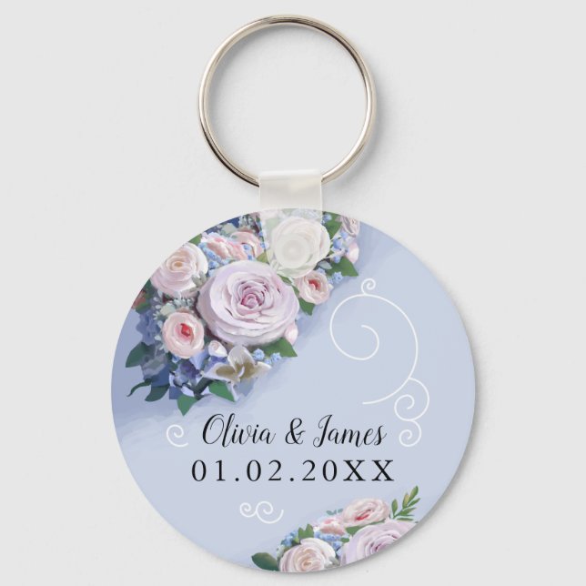 Peony Rose Couple Wedding Favors Elegant Keychain (Front)