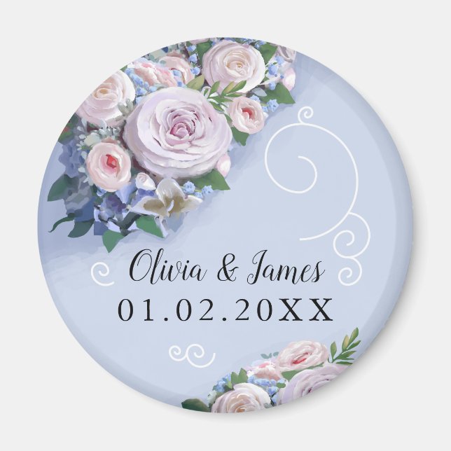 Peony Rose Couple Wedding Favors Elegant Magnet (Front)