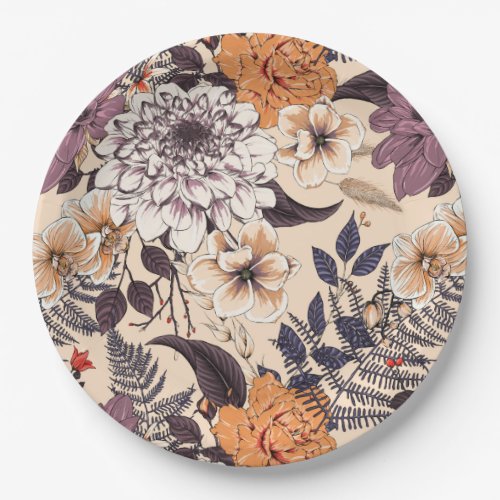 Peony rose delicate ferns foliage floral graphic n paper plates