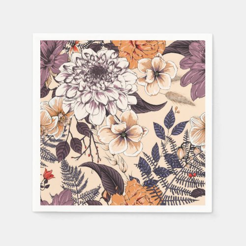 Peony rose delicate ferns foliage floral graphic napkins