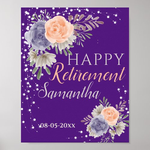 Peony Rose Floral Retirement Purple  Poster
