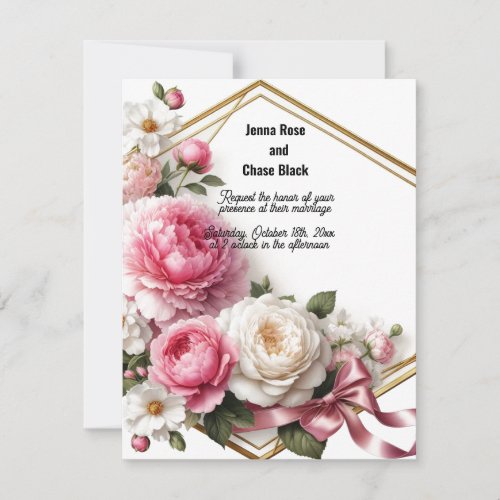 Peony Rose Geometric Wreath Wedding Invitation