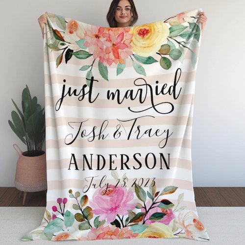 Peony Rose Just Married Announcement Photo Prop Fleece Blanket