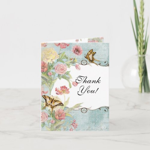 Peony Rose Tulip Floral Flowers Wedding Thank You Card