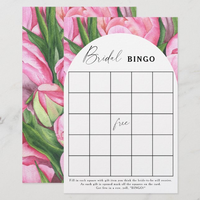 Peony roses - Bridal shower bingo game (Front/Back)