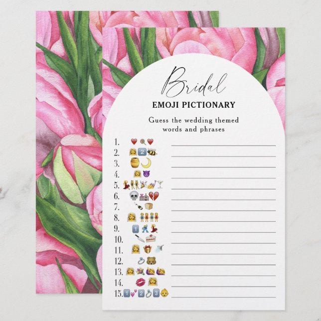 Peony roses - bridal shower emoji pictionary game (Front/Back)