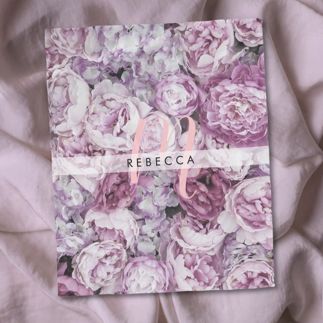 Peony Roses Floral Pink Script Monogram Fleece Blanket (Peony Roses Floral Pink Script Monogram Fleece Blanket)