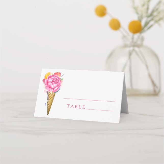 Peony roses in ice-cream - wedding place cards (Front)