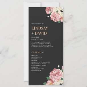 Peony Roses on Black Wedding Ceremony Program