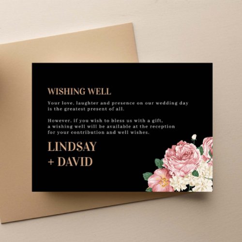 Peony Roses on Black Wishing Well Enclosure Card